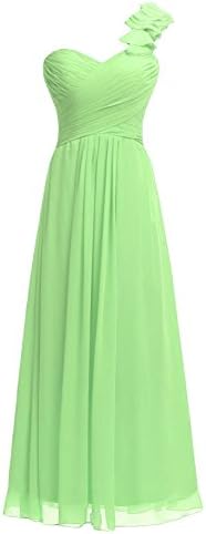 Deardresses Women's One-shoulder Chiffon Long Bridesmaid Prom Dresses (S, Sage)