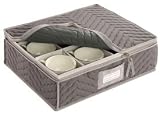 China Cup Storage Chest - Deluxe Quilted Microfiber (Light Gray) (12.5H x 15.5W x 5D)