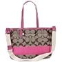 Coach Signature Stripe Khaki Pink Baby Beach Tote Handbag.