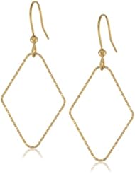 Goldtone Finish Silver Medium Textured Open Diamond Shape Drop French Wire Earrings