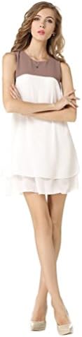 CeRui Double Stitching Spell Color Sleeveless Dress Irregular Women Dress Size M