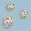 Sterling Silver Set - Tri-Color Pendant (Height: 21mm) and Earrings (Height: 16mm)