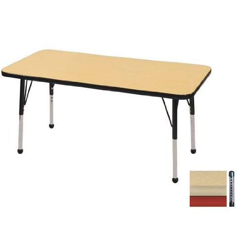 Early Childhood Resource ELR-14107-MMRD-C 24 in. x 48 in. Maple Rectangular Adjustable Activity Table with Red Chunky Legs