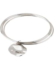 Sterling Silver 08.00 Inch Triple Bangle Bracelet With A Wavy Circle Dangle