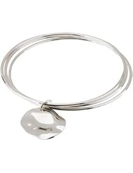 Clevereves Sterling Silver 08.00 Inch Triple Bangle Bracelet With A Wavy Circle Dangle