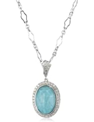 Badgley Mischka Fine Jewelry White Diamonds Oval Turquoise Doublet Pendant Necklace