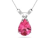 10.25ct Pear Shaped Pink Topaz & Diamond Pendant in 14K White Gold
