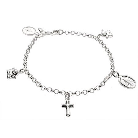 Eve's Addiction Sterling Silver Religious Charm Bracelet