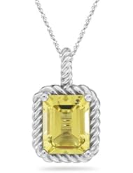 2.90 Cts Lemon Quartz Solitaire Pendant in 14K White Gold