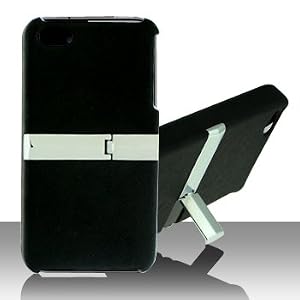 Premium - Apple iPhone 4G Standing Steel Leather Cover Black - Faceplate - Case - Snap On - Perfect Fit Guaranteed