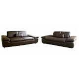 Eugenio 2-Piece Brown Leather Sofa Set By Wholesale Interiors With Silver Shipping