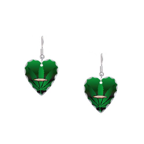 Earring Heart Charm Marijuana Joint and Leaf