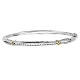 Sterling Silver and 14k Yellow Gold Love Knot Diamond Bangle Bracelet, 7.5"