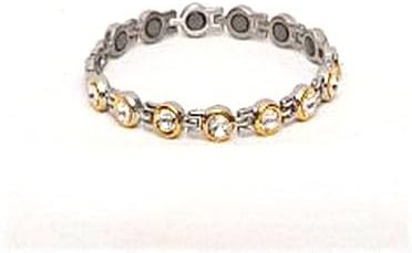 Florent Lady's Magnetic Therapy Bracelet - Gold Plate with Clear Crystal Stones, 7.5-inch - 1155T Clr