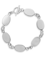 Sterling Silver 8 Inch 6 Oval Polished Toggle Bracelet