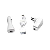 Universal Apple iPod USB Charger Kit - USB Retractable Hotsync
Cable - USB Home Travel Charger - USB 12V Cigarette Lighter Charger
for iPod Classic, iPhone, iPod Touch, iPod Nano, & All iPods w/
Dock Connector