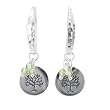 Round Tree of Life Dangle Earrings with Peridot Gemstone Beads on Hammered Contemporary Earwires, 1 1/2" Length, #7749