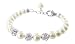 Sterling Silver 7mm Imitation Pearl and Clear Cubic Zirconia Studded Ball adjustable Bracelet 7 to 8