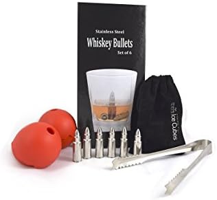 TGS Whiskey Ice Bullets- Reusable Metal Stainless Steel Whiskey,Scotch,Vodka,Wine Ice Chiller Rocks Gift Set. Chilling Stones Cubes Won't Dilute Your Favorite Drink. Bonus Silicone Ice Ball Makers.