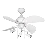 Litex TR30MWW4LK3 TR-3000 30-Inch Remote Control Adaptable Four-Blade Ceiling Fan, Matte White with Spotlight Kit