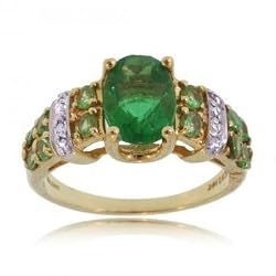 Peridot Emerald & Diamond Ring Crafted in Solid 14K Yellow Gold
