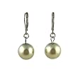 Earrings - E426 - Glass Pearl Drops (10 mm) hung on Silver Tone Leverbacks ~ Olive Green