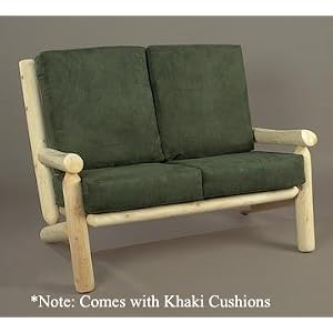 46 Natural Northern Cedar Indoor Adirondack Loveseat with Khaki Cushions