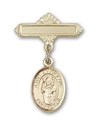 14K Gold Baby Badge with St. Stanislaus Charm and Polished Badge Pin
