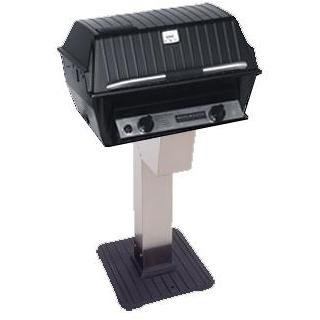 Broilmaster T3CW Deluxe Propane Gas Grill With Stainless Control Panel On Stainless Patio Post With Cast Iron Base