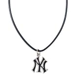 NY New York Yankees Leather Cord Necklace and Enameled Pendant MLB Baseball Sports Team Logo