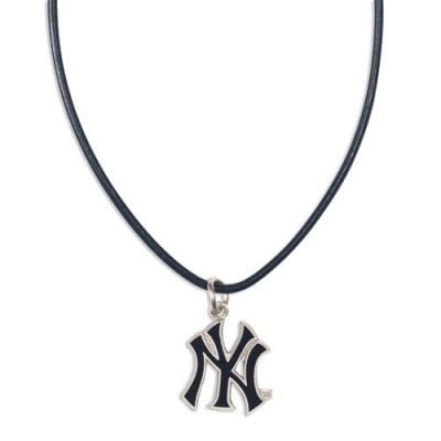 NY New York Yankees Leather Cord Necklace and Enameled Pendant MLB Baseball Sports Team Logo