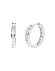 White Round 0.12 CT Diamond Hoop Earrings 14 KT Solid White Gold