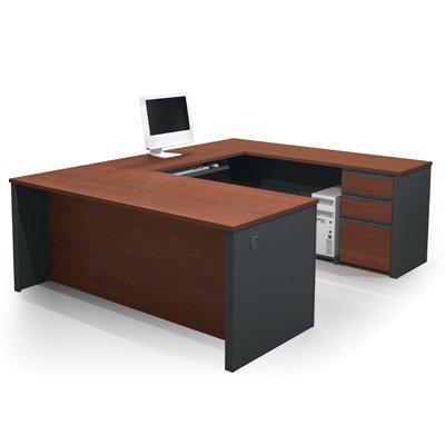 Bestar Prestige U-Shaped Workstation with Single Pedestal - Bordeaux and Graphite On Sale