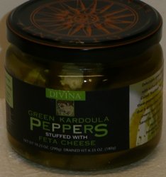Divina Green Kardoula Peppers Stuffed w  Feta Cheese, 6.35 oz by Divina