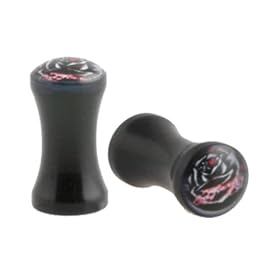 Ed Hardy Double Flare Acrylic Ear Plugs - Black Rose - 8g (3mm) - Sold by Pair