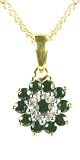 9CT Yellow Gold Emerald and Diamond Cluster Pendant on 18 Curb Chain