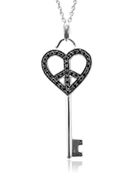 Sterling Silver Heart Peace Sign Key BLACK Diamond Pendant Necklace - 0.50 carat