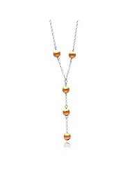 .925 Sterling Silver Two-Tone Rose Gold and Rhodium Plated Multiple Hanging Beads Italian Necklace - 16" Inches