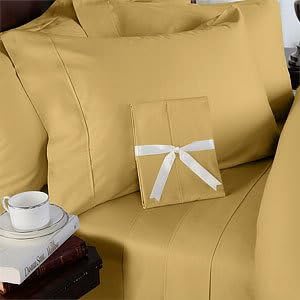 7 pc Gold plain - solid Double Size Bed Sheet-Duvet Cover Sheet Set. 300 Thread 100% Egyptian Cotton