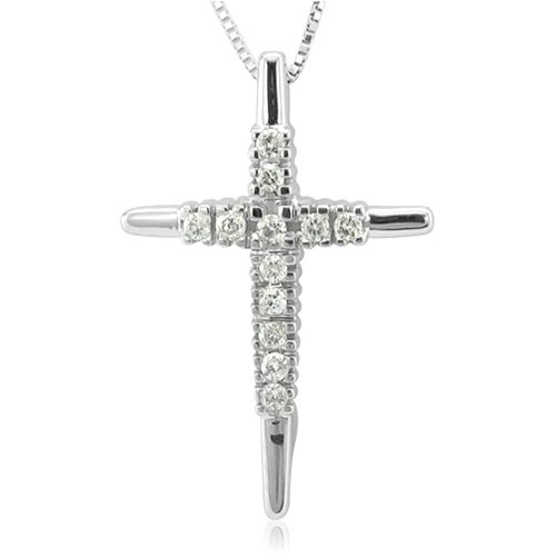 10k White Gold Cross Diamond Pendant Necklace (HI, SI-I, 0.12 carat)