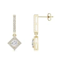 0.89 ct Princess Diamond Earrings with Round Diamond Border