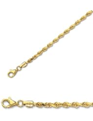 7" 14K Yellow Gold 3.0mm (1/8") Polished Solid Diamond Cut Royal Rope Chain w/ Pear Shape Clasp