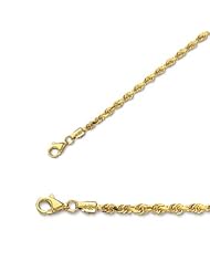 30" 14K Yellow Gold 3.0mm (1/8") Polished Solid Diamond Cut Royal Rope Chain w/ Pear Shape Clasp