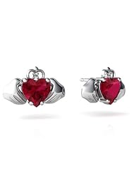 Created Ruby 14kt White Gold Celtic Claddagh Earrings