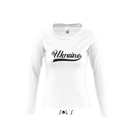 Ukraine Oldschool Ukraine LÄNDERSHIRT EM / WM FAN Trikot – Damen Langarm Longsleeve T-Shirt S-XL , White – schwarz , XL
