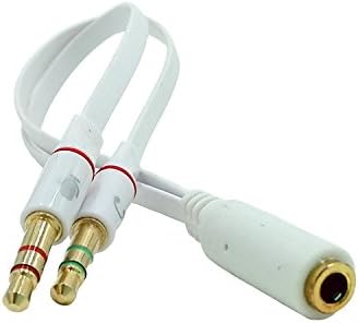 QHL 3.5mm Female to 2 3.5mm Male Gold Plated Headphone Mic Audio Y Splitter Stereo Splitter Flat Cable Coler White