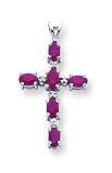 14k White Gold Diamond & Ruby Cross Pendant
