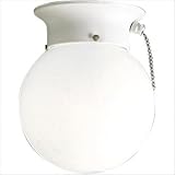 Glass Globe White Semi Flush Mount with Pull Chain