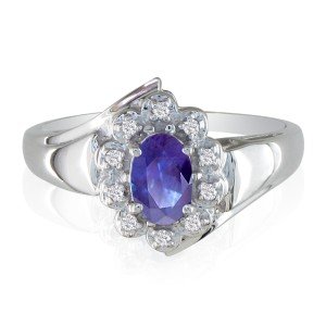 Tanzanite Jewelry: Oval Tanzanite and 10 Diamond Ring in 10k White Gold | Fine... by 