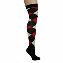OVER THE KNEE HI RED IVORY BLACK ARGYLE SOCKS